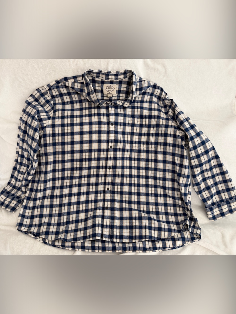 Men's Blue and White Plaid Button-Up Shirt